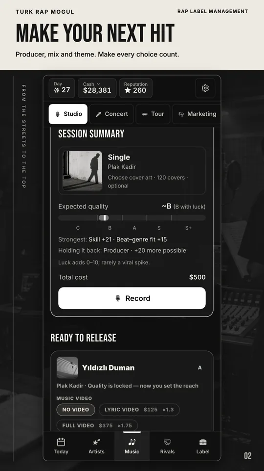 Turk Rap Mogul: studio screen
